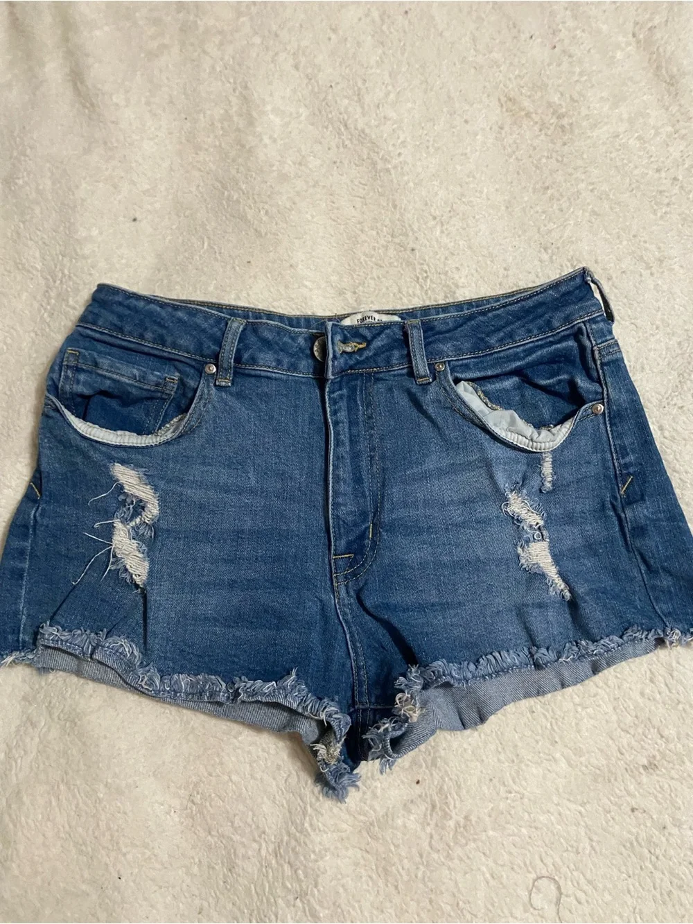 Forever 21 Distressed Denim Jean Shorts - Blue